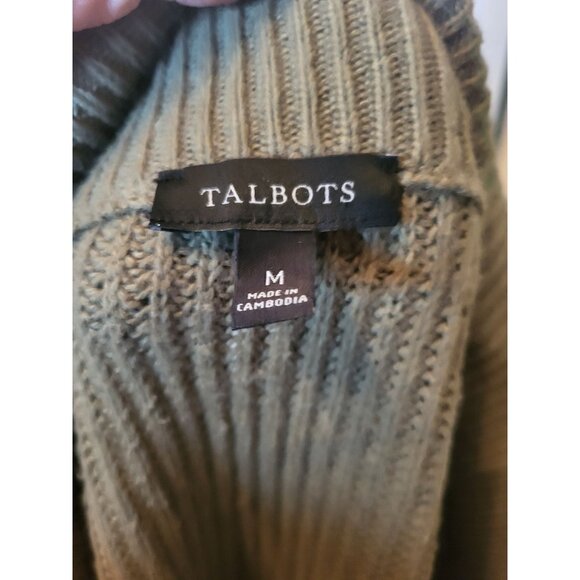 Talbots Olive Green Ribbed Half Zip Sweater Wide Collar M Preppy Minimal Modest - Picture 8 of 8